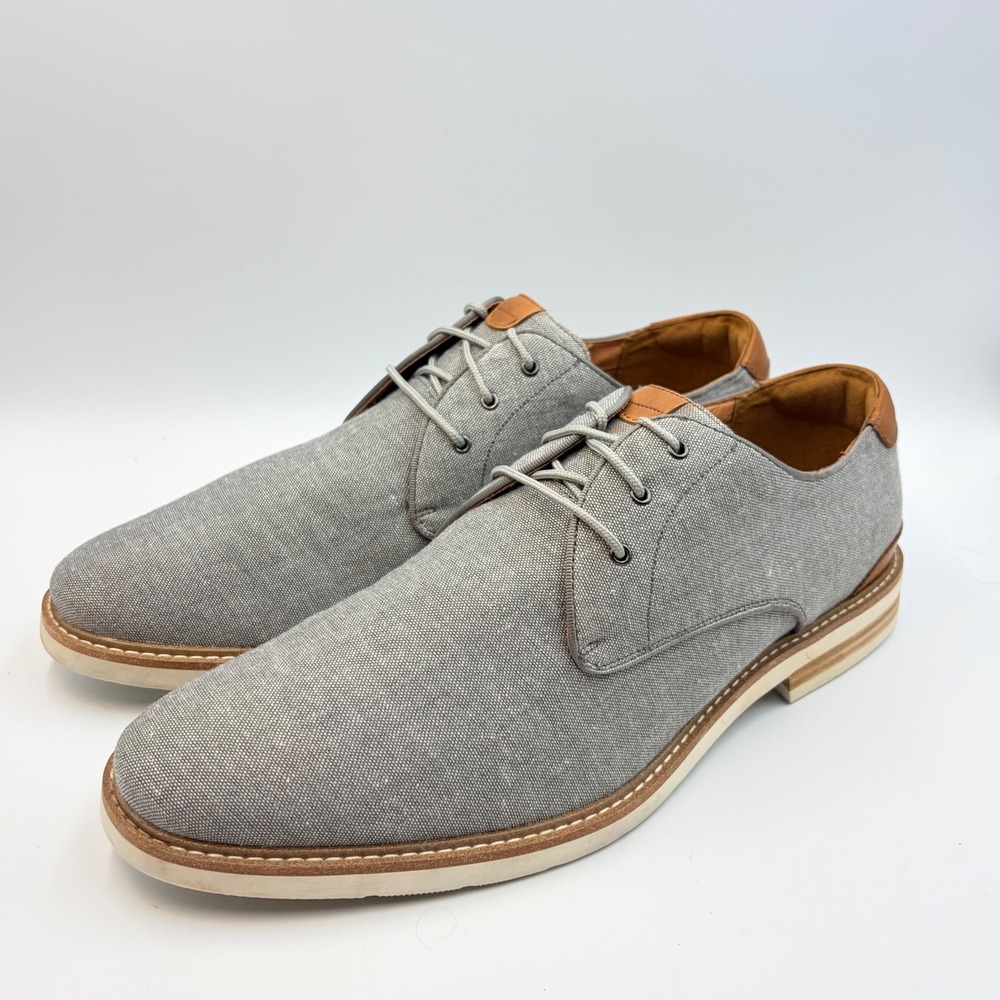 Florsheim Highland Canvas Plain Toe Oxford Grey Derby Shoes 11.5W Preppy Coastal